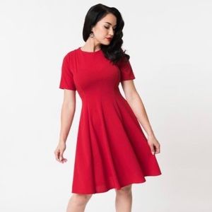 Unique Vintage Retro Fit and Flare Red Dress